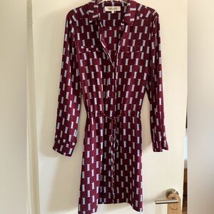 Diane Von Furstenberg shifting squares aubergine shirt dress, sz 14